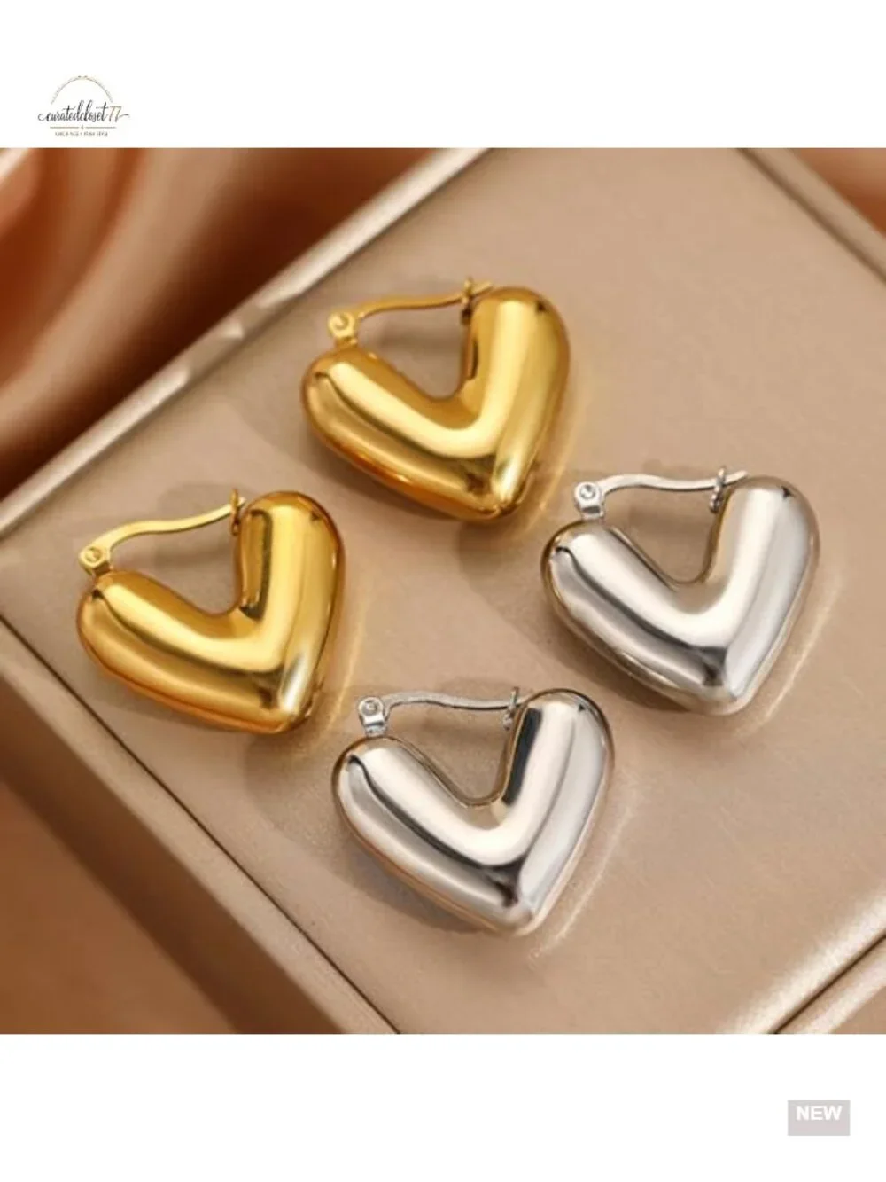 Hypoallergenic Stainless Steel Puffy Heart Hoop Earrings for Women